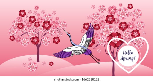 Design template of spring background. Spring poster, flyer, invitation, card. Vector Illustration