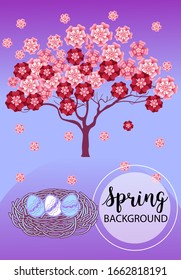 Design template of spring background. Spring poster, flyer, invitation, card. Vector Illustration