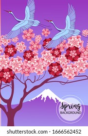 Design template of spring background. Spring poster, flyer, invitation, card. Vector Illustration