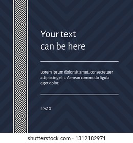 Design template of square cover with space for text, vintage pattern and decorative frame. Bohemian style, art deco background, artistic decoration.