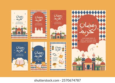 Design Template Stories IG Ramadan Kareem Colorful and Decorative Hand Drawn Illustration Collection 