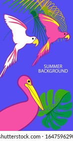Plantilla de diseño de fondo de verano. Afiche de verano, volante, invitación, tarjeta.  Ilustración vectorial