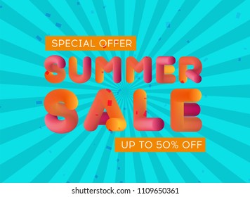 Design template summer sale banner with colorful fluid text. Sign of promotion, discounts offer. Vector eps10