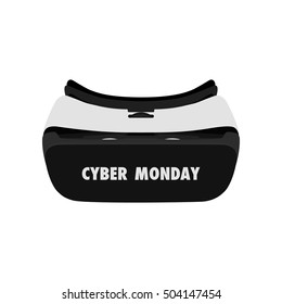 Design template with text Cyber Monday. VR glasses on white background. Virtual reality goggles. Virtual reality glasses vector with text Cyber Monday.