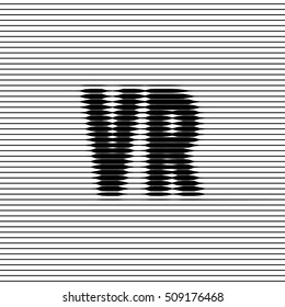Design template with text VR. Halftone effect vector illustration. Black lines on white background. VR is a virtual reality. Virtual Reality Halftone pattern. 