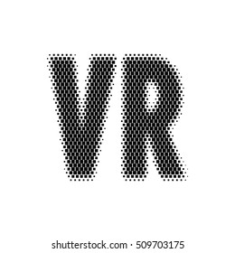 Design template with text VR. Halftone effect vector illustration. Black dots on white background. VR letter logo illustration.