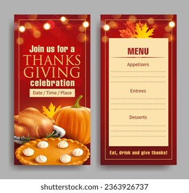 Design template for Thanksgiving dinner invitation. Vector set.