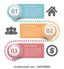 Design template with three steps with place for your text and icons, vector eps10 illustration