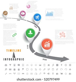 Design template, Timeline infographics traffic signs with elements and set of icons, Vector illustration