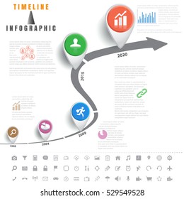 Design template, Timeline infographics traffic signs with elements and set of icons, Vector illustration