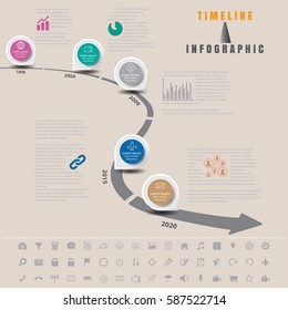 Design template, Timeline infographics traffic signs with elements and set of icons, Vector illustration