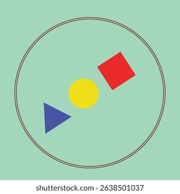 It's a design template for a tshirt.This design indicates, 3 geometrical shapes in 3 primary colors which are red,yellow,blue.It is a minimalistic,simple design focusing on a concept of primary state.