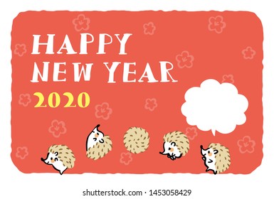 It is a design template used for Japanese New Year cards. Hedgehog character is drawn.