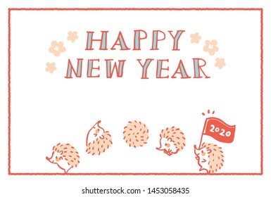 It is a design template used for Japanese New Year cards. Hedgehog character is drawn.