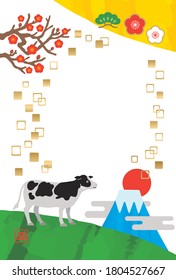 It is a design template used for Japanese New Year cards.It is written in Japanese as "cow,".