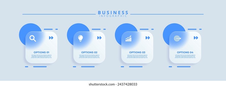 Entwurfsvorlage für Vektor-Infografik-Etiketten mit Symbolen und 4 Optionen oder Schritten. Geeignet für Prozessdiagramme, Präsentationen, Workflow-Layouts, Banner, Flussdiagramme und Infografiken.