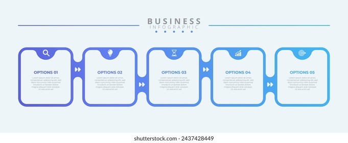 Design template for vector infographic labels with icons and 5 options or steps. Suitable for process diagrams, presentations, workflow layouts, banners, flow charts, and infographics.