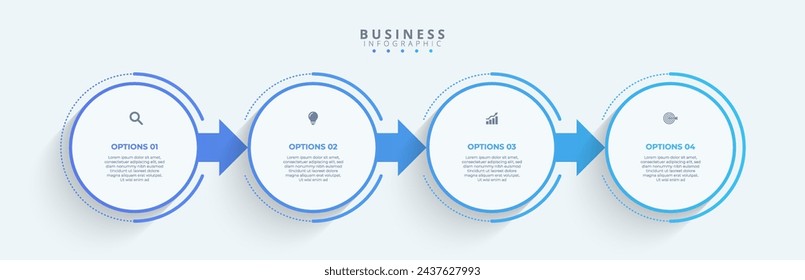 Design template for vector infographic labels with icons and 4 options or steps. Suitable for process diagrams, presentations, workflow layouts, banners, flow charts, and infographics.