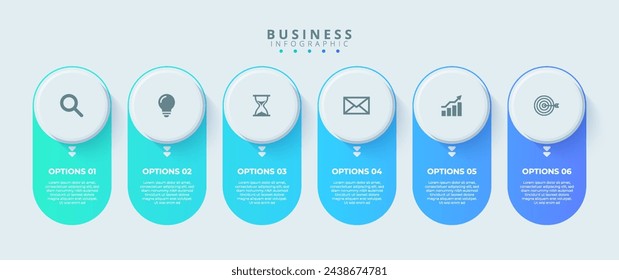 Plantilla de diseño para etiquetas infográficas vectoriales con iconos y 6 opciones o pasos. Adecuado para diagramas de procesos, presentaciones, diseños de flujo de trabajo, banners, diagramas de flujo e infografías.	