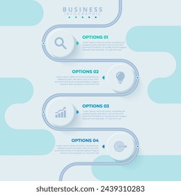 Design template for vector infographic labels with icons and 4 options or steps. Suitable for process diagrams, presentations, workflow layouts, banners, flow charts, and infographics.	