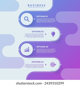 Design template for vector infographic labels with icons and 4 options or steps. Suitable for process diagrams, presentations, workflow layouts, banners, flow charts, and infographics.	