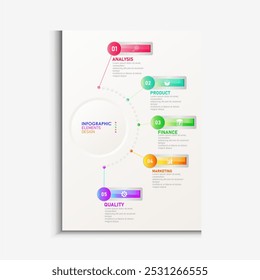 Design template for vector infographic labels with icons and 5 options or steps. Suitable for process diagrams, presentations, workflow layouts, banners, flow charts, and infographics.