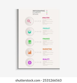 Design template for vector infographic labels with icons and 5 options or steps. Suitable for process diagrams, presentations, workflow layouts, banners, flow charts, and infographics.