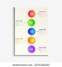 Design template for vector infographic labels with icons and 5 options or steps. Suitable for process diagrams, presentations, workflow layouts, banners, flow charts, and infographics.