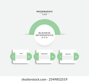 Modelo de design para rótulos de infográfico vetorial com ícones e 3 opções ou etapas. Adequado para diagramas de processo, apresentações, layouts de fluxo de trabalho, banners