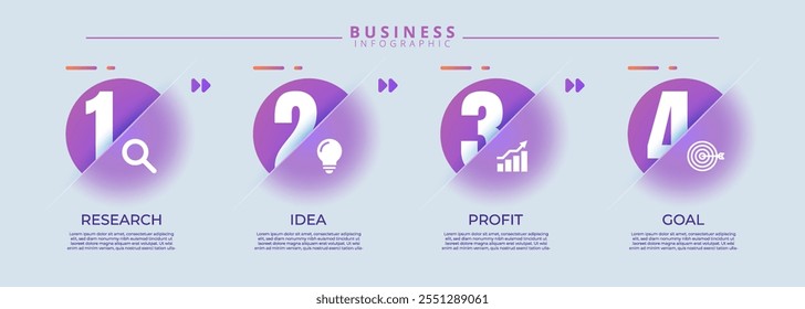 Design template for vector infographic labels with icons and 4 options or steps. Suitable for process diagrams, presentations, workflow layouts, banners, flow charts, and infographics.