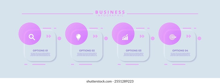 Design template for vector infographic labels with icons and 4 options or steps. Suitable for process diagrams, presentations, workflow layouts, banners, flow charts, and infographics.