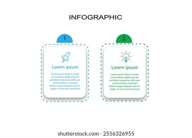 Design template for vector infographic labels with icons and 2options or steps. Suitable for process diagrams, presentations, workflow layouts, banners, flow charts, and infographics.