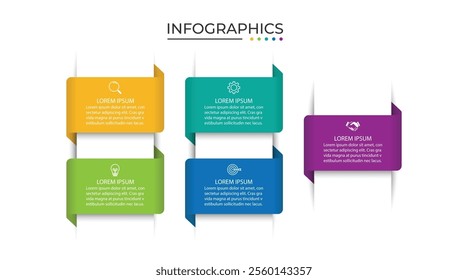 Design template for vector infographic labels with icons and 5 options or steps