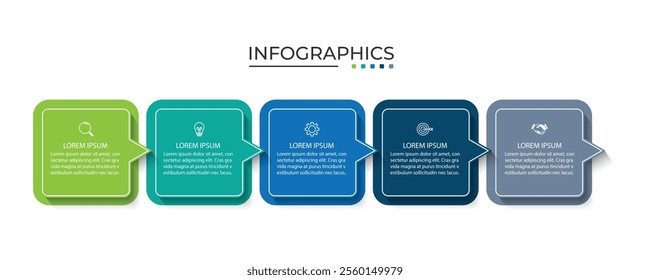 Design template for vector infographic labels with icons and 5 options or steps.