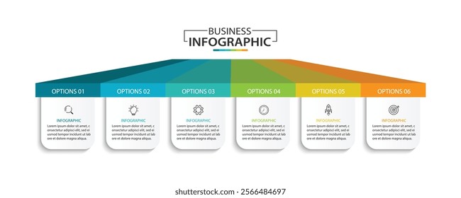 Design template for vector infographic labels with icons and 6 options or steps.