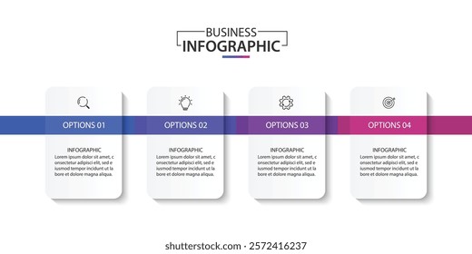 Design template for vector infographic labels with icons and 4 options or steps.