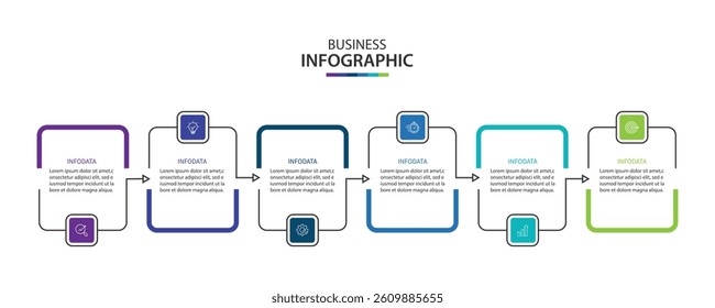 Design template for vector infographic labels with icons and 6 options or steps.