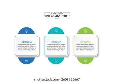 Design template for vector infographic labels with icons and 3 options or steps.	