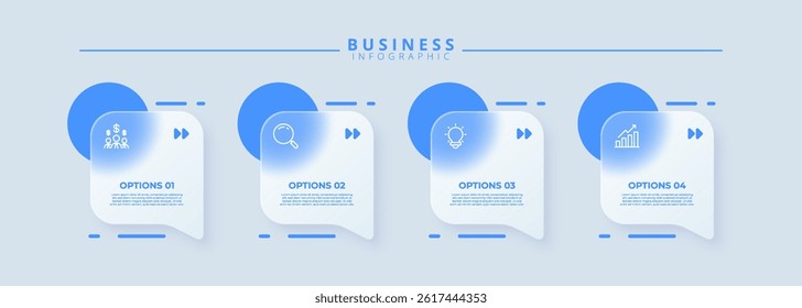 Design template for vector infographic labels with icons and 4 options or steps. Suitable for process diagrams, presentations, workflow layouts, banners, flow charts, and infographics.