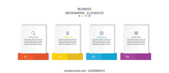 Design template for vector infographic labels with icons and 4 options or steps. Suitable for process diagrams, presentations, workflow layouts, banners, flow charts, and infographics.