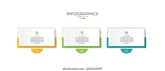 Design template for vector infographic labels with icons and 3 options or steps. Suitable for process diagrams, presentations, workflow layouts, banners, flow charts, and infographics.	