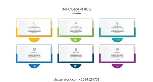 Design template for vector infographic labels with icons and 6 options or steps. 