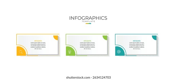 Design template for vector infographic labels with icons and 3 options or steps. Suitable for process diagrams, presentations, workflow layouts, banners, flow charts, and infographics.