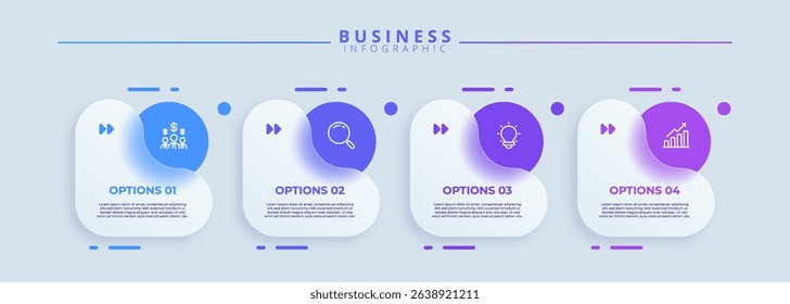 Design template for vector infographic labels with icons and 4 options or steps. Suitable for process diagrams, presentations, workflow layouts, banners, flow charts, and infographics.