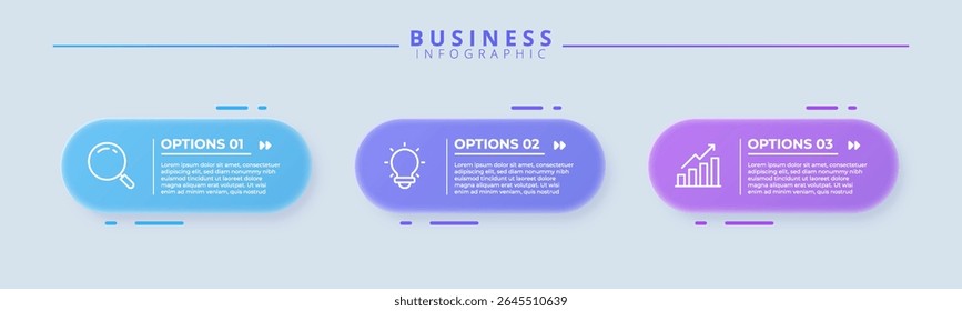 Design template for vector infographic labels with icons and 3 options or steps. Suitable for process diagrams, presentations, workflow layouts, banners, flow charts, and infographics.