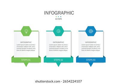 Design template for vector infographic labels with icons and 3 options or steps.