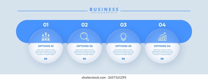 Design template for vector infographic labels with icons and 4 options or steps. Suitable for process diagrams, presentations, workflow layouts, banners, flow charts, and infographics.