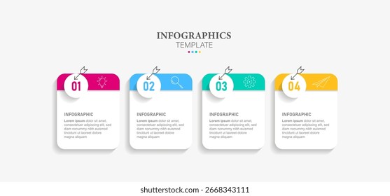 Modelo de design para rótulos de infográfico vetorial com ícones e 4 opções ou etapas. Adequado para diagramas de processo, apresentações, layouts de fluxo de trabalho, banners, fluxogramas e infográficos.