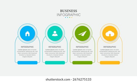 Design template for vector infographic labels with icons and 4 options or steps. Suitable for process diagrams, presentations, workflow layouts, banners, flow charts, and infographics.