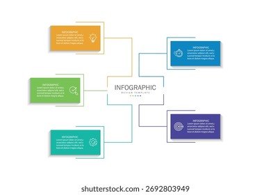Design template for vector infographic labels with icons and 5 options or steps.